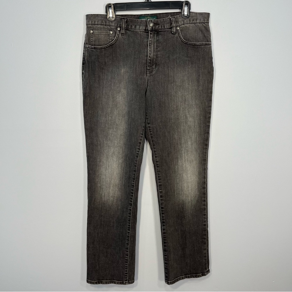 Ralph Lauren Pants Womens 12 Black Denim LRL Straight Cotton Blend High Rise